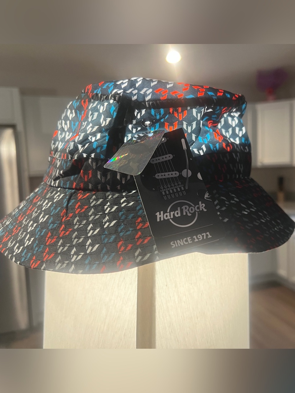 Hard Rock Patterned Bucket Hat - Black with Red, Blue & White Accents